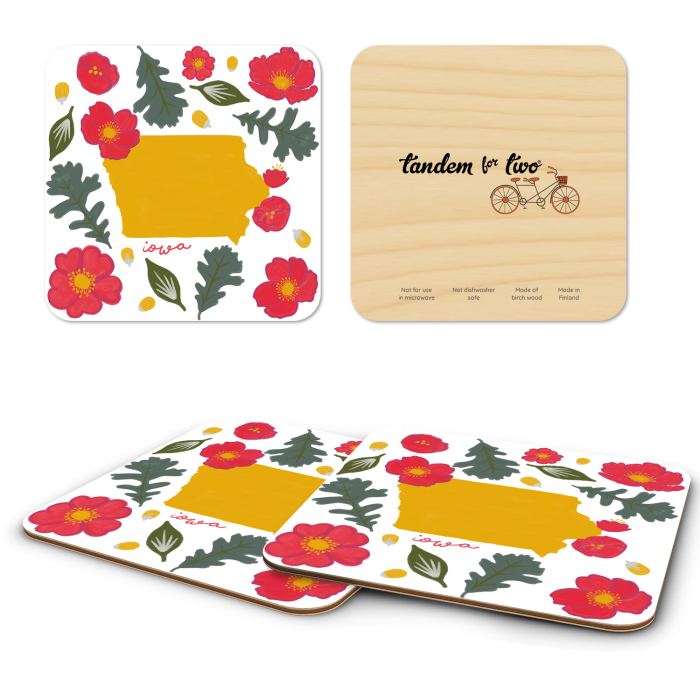 Iowa Fresh Coasters birchwood 4x4 inch decorative coaster set by Jennifer Smelker - Trays4Us