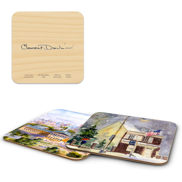 Philadelphia Coaster Set birchwood 4x4 inch decorative coaster set by Clement DaVinci - Trays4Us