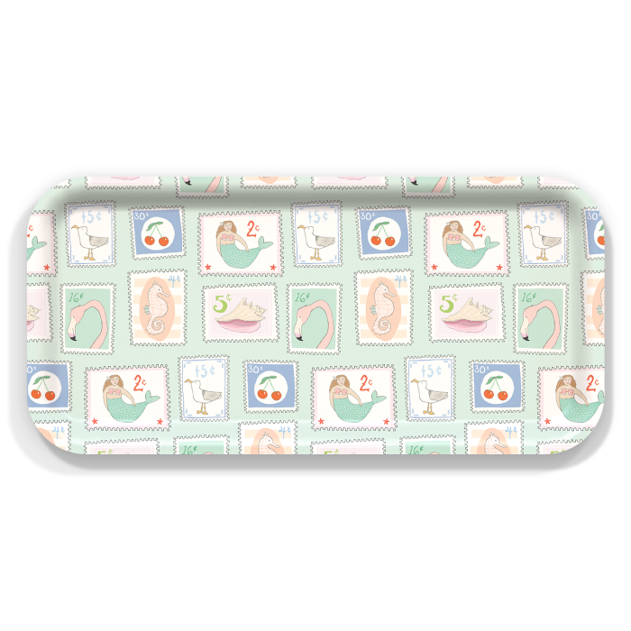 Stamps birchwood decorative serving tray Small 11x5 inch by Sara Fitz - Trays4Us