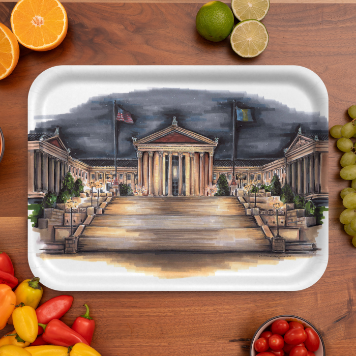 Art Mseum at Night birchwood decorative serving tray large 16.5x12.5 inch by Jess Rodgers - Trays4Us