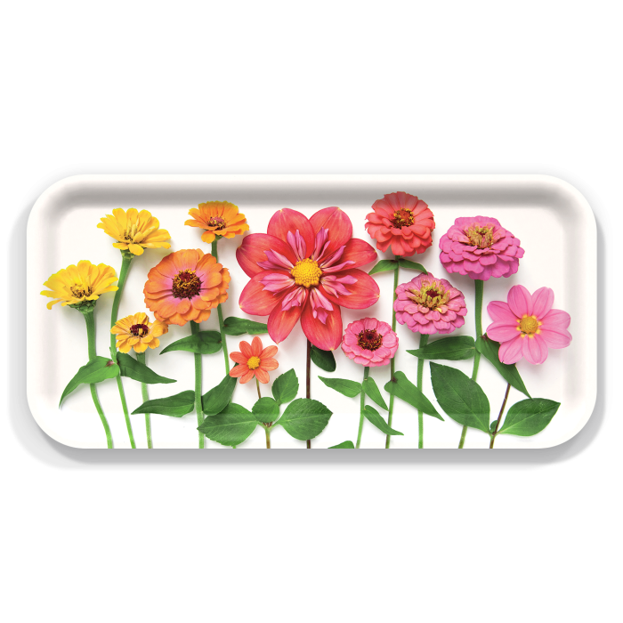 Zinnias and Dahlia birchwood decorative serving tray Small 11x5 inch by Bottle Branch - Trays4Us