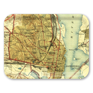 Alexandria 1945 birchwood decorative serving tray large 16.5x12.5 inch by Historical Map - Trays4Us