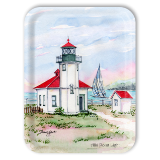 Alki Point Light birchwood decorative serving tray large 16.5x12.5 inch by Donna Elias - Trays4Us