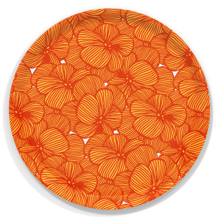 Anemone Orange birchwood decorative serving tray round 15.7 inch by Sirpa Cowell - Trays4Us