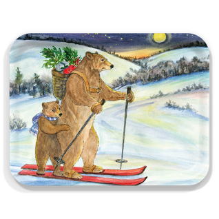 Bears Skiing birchwood decorative serving tray large 16.5x12.5 inch by Woodfield Press - Trays4Us