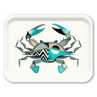 Blue Crabby birchwood decorative serving tray large 16.5x12.5 inch by Erik Abel - Trays4Us