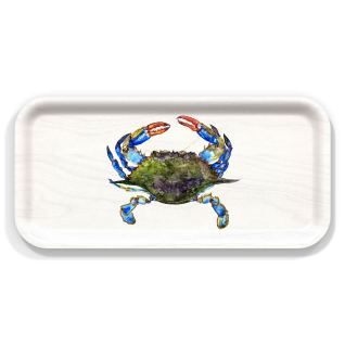 Blue Crab birchwood decorative serving tray Small 11x5 inch by Valerie Paul - Trays4Us