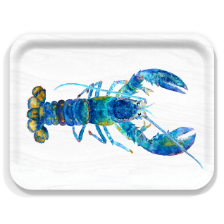 Blue Lobster birchwood decorative serving tray large 16.5x12.5 inch by Valerie Paul - Trays4Us