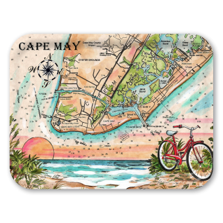 Cape May Island Chart birchwood decorative serving tray large 16.5x12.5 inch by Donna Elias - Trays4Us