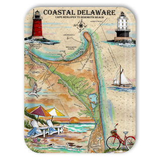 Charting Coastal Delaware birchwood decorative serving tray large 16.5x12.5 inch by Donna Elias - Trays4Us