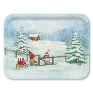 Gnomes and Christmas birchwood decorative serving tray large 16.5x12.5 inch by Anette Grostad - Trays4Us