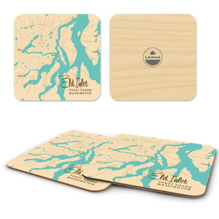 Eld Inlet WA birchwood 4x4 inch decorative coaster set by Lakebound - Trays4Us