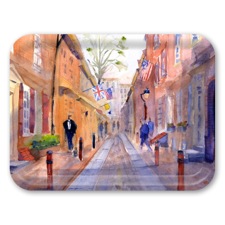 Elfreths Alley in Philadelhia birchwood decorative serving tray large 16.5x12.5 inch by Clement DaVinci - Trays4Us