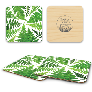 Ferns birchwood 4x4 inch decorative coaster set by Bottle Branch - Trays4Us