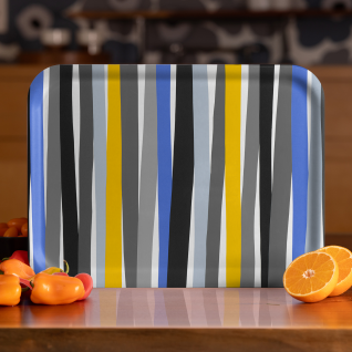 Gray Blue Yellow birchwood decorative serving tray large 16.5x12.5 inch by Lisa S. Roberts - Trays4Us