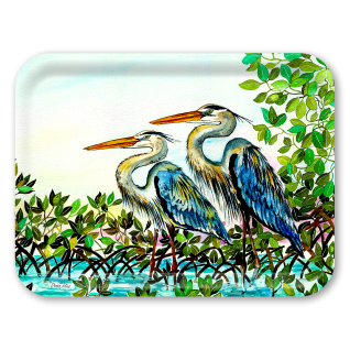 Great Blue Herons birchwood decorative serving tray large 16.5x12.5 inch by Donna Elias - Trays4Us
