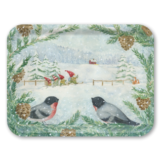 Gnomes Skiing birchwood decorative serving tray large 16.5x12.5 inch by Anette Grostad - Trays4Us
