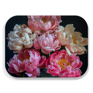 Peonies On Black birchwood decorative serving tray medium 11x8 inch by Bottle Branch - Trays4Us