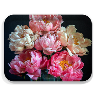 Peonies on black birchwood decorative serving tray large 16.5x12.5 inch by Bottle Branch - Trays4Us