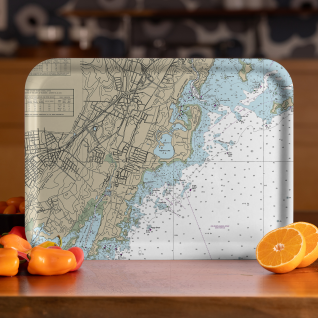Rye NY 2024 birchwood decorative serving tray large 16.5x12.5 inch by Historical Map - Trays4Us