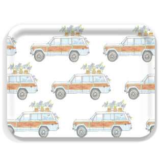 Seersucker Wagon birchwood decorative serving tray large 16.5x12.5 inch by Sara Fitz - Trays4Us