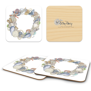 Shell & Rope birchwood 4x4 inch decorative coaster set by Betsy Barry - Trays4Us