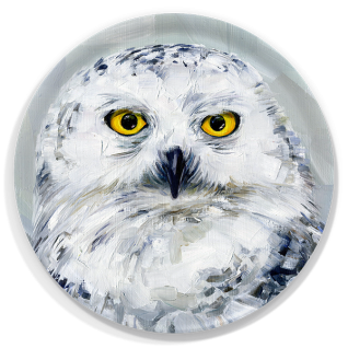 Snowy Owl birchwood decorative serving tray round 15.7 inch by Alyssa Watters - Trays4Us