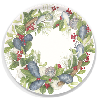 Sea Wreath birchwood decorative serving tray round 15.7 inch by Betsy Barry - Trays4Us