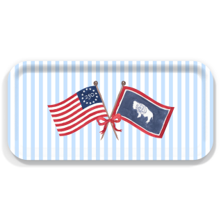 Freedom 250 Flags and Bow - Wyoming birchwood decorative serving tray Small 11x5 inch by Muddy Dog - Trays4Us