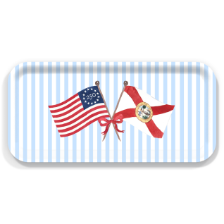 Freedom 250 Flags and Bow - Florida birchwood decorative serving tray Small 11x5 inch by Muddy Dog - Trays4Us