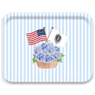 Freedom 250 Basket - Massachusetts birchwood decorative serving tray large 16.5x12.5 inch by Muddy Dog - Trays4Us
