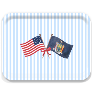 Freedom 250 Flags and Bow - New York birchwood decorative serving tray large 16.5x12.5 inch by Muddy Dog - Trays4Us