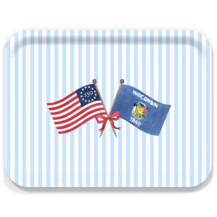 Freedom 250 Flags and Bow - Wisconsin birchwood decorative serving tray large 16.5x12.5 inch by Muddy Dog - Trays4Us