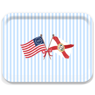 Freedom 250 Flags and Bow - Florida birchwood decorative serving tray large 16.5x12.5 inch by Muddy Dog - Trays4Us