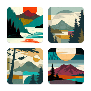 PNW Love birchwood 4x4 inch decorative coaster set by Erik Abel - Trays4Us