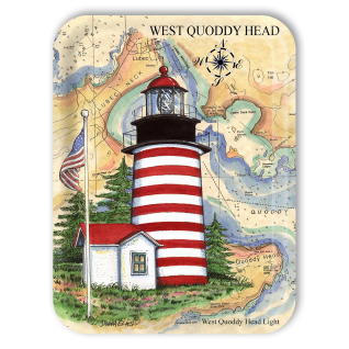 West Quoddy Head Lighthouse birchwood decorative serving tray large 16.5x12.5 inch by Donna Elias - Trays4Us