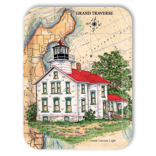 Grand Traverse Sea Chart Light MI birchwood decorative serving tray large 16.5x12.5 inch by Donna Elias - Trays4Us