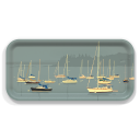 Sailboats in Rockland Harbor birchwood decorative serving tray Small 11x5 inch by Alan Claude - Trays4Us