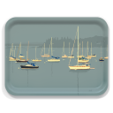 Sailboats In Rockland Harbor birchwood decorative serving tray large 16.5x12.5 inch by Alan Claude - Trays4Us