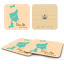 Bass Lake MI birchwood 4x4 inch decorative coaster set by Lakebound - Trays4Us