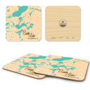 Battle Lake MN birchwood 4x4 inch decorative coaster set by Lakebound - Trays4Us