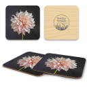 Dahlia Cafe au Lait birchwood 4x4 inch decorative coaster set by Bottle Branch - Trays4Us