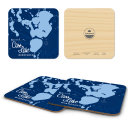 Cass Lake MN Navy birchwood 4x4 inch decorative coaster set by Lakebound - Trays4Us