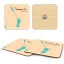 Chateaugay Lake NY birchwood 4x4 inch decorative coaster set by Lakebound - Trays4Us