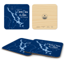 Chetek Chain of Lakes WI - navy birchwood 4x4 inch decorative coaster set by Lakebound - Trays4Us