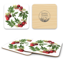 Crabapple Wreath birchwood 4x4 inch decorative coaster set by Bottle Branch - Trays4Us
