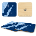 Door County Peninsula WI - navy birchwood 4x4 inch decorative coaster set by Lakebound - Trays4Us