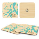 Eld Inlet WA birchwood 4x4 inch decorative coaster set by Lakebound - Trays4Us