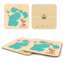 Floyd Lake MN birchwood 4x4 inch decorative coaster set by Lakebound - Trays4Us