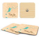 Fourth Lake NY (Warren County) birchwood 4x4 inch decorative coaster set by Lakebound - Trays4Us
